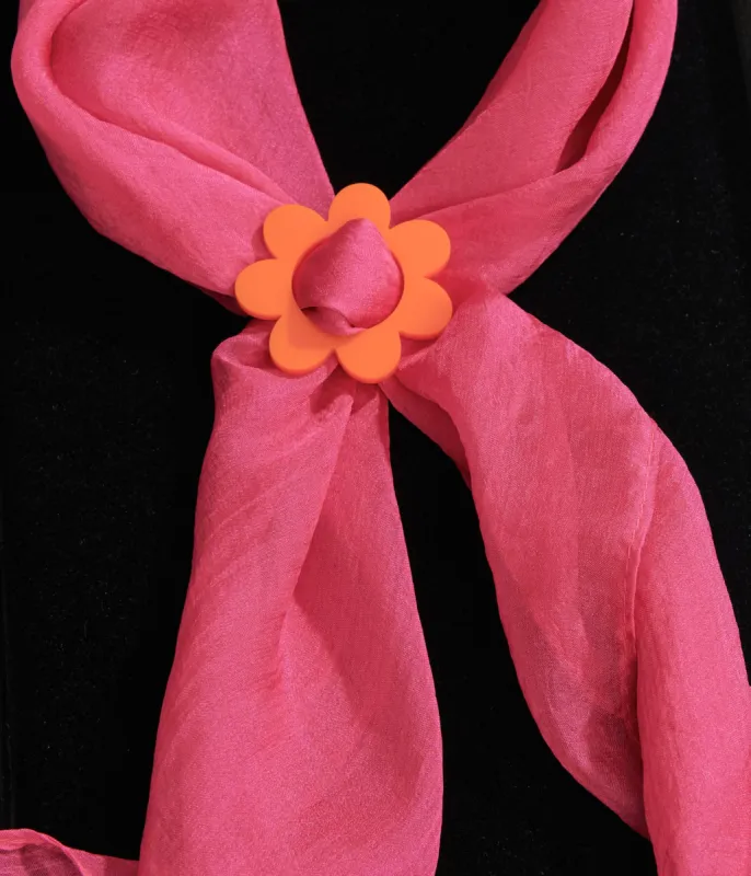 Miracle Eye 1960s Orange Daisy Scarf Slide sold by Unique Vintage