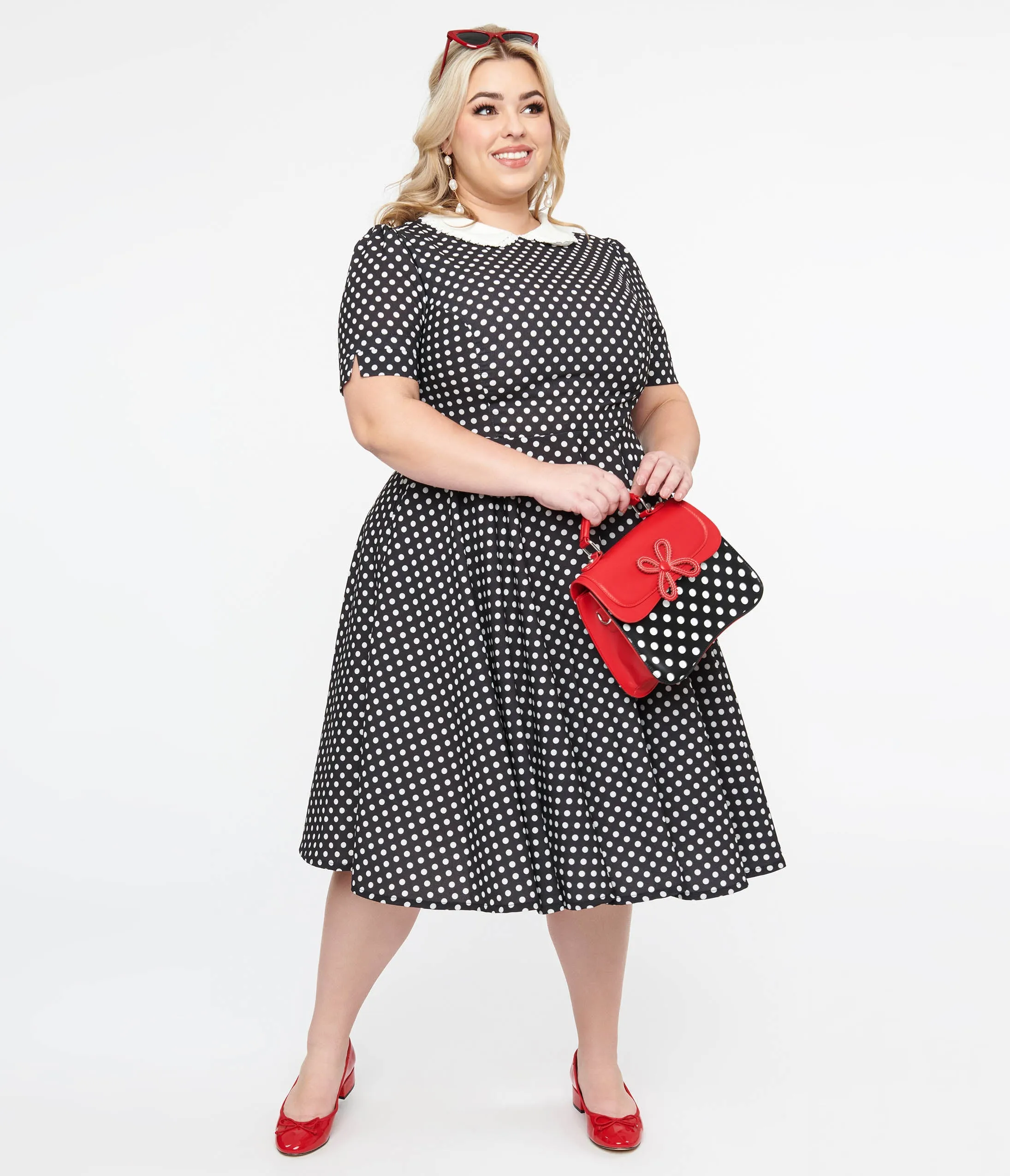 Plus Size 1950s Black & White Polka Dot Brielle Swing Dress sold by Unique Vintage product image thumbnail 3