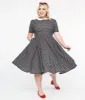 Plus Size 1950s Black & White Polka Dot Brielle Swing Dress sold by Unique Vintage