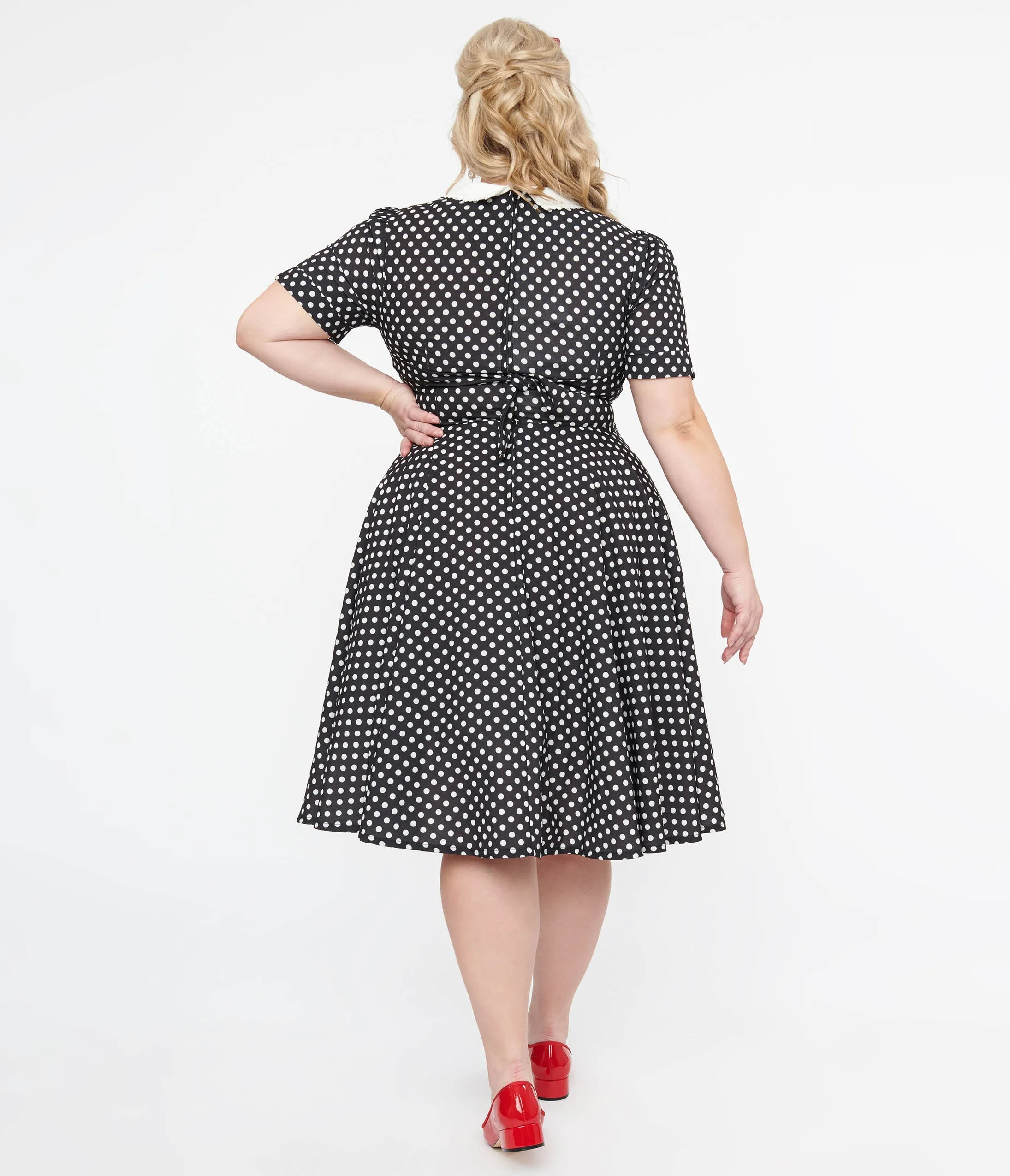 Plus Size 1950s Black & White Polka Dot Brielle Swing Dress sold by Unique Vintage product image thumbnail 2