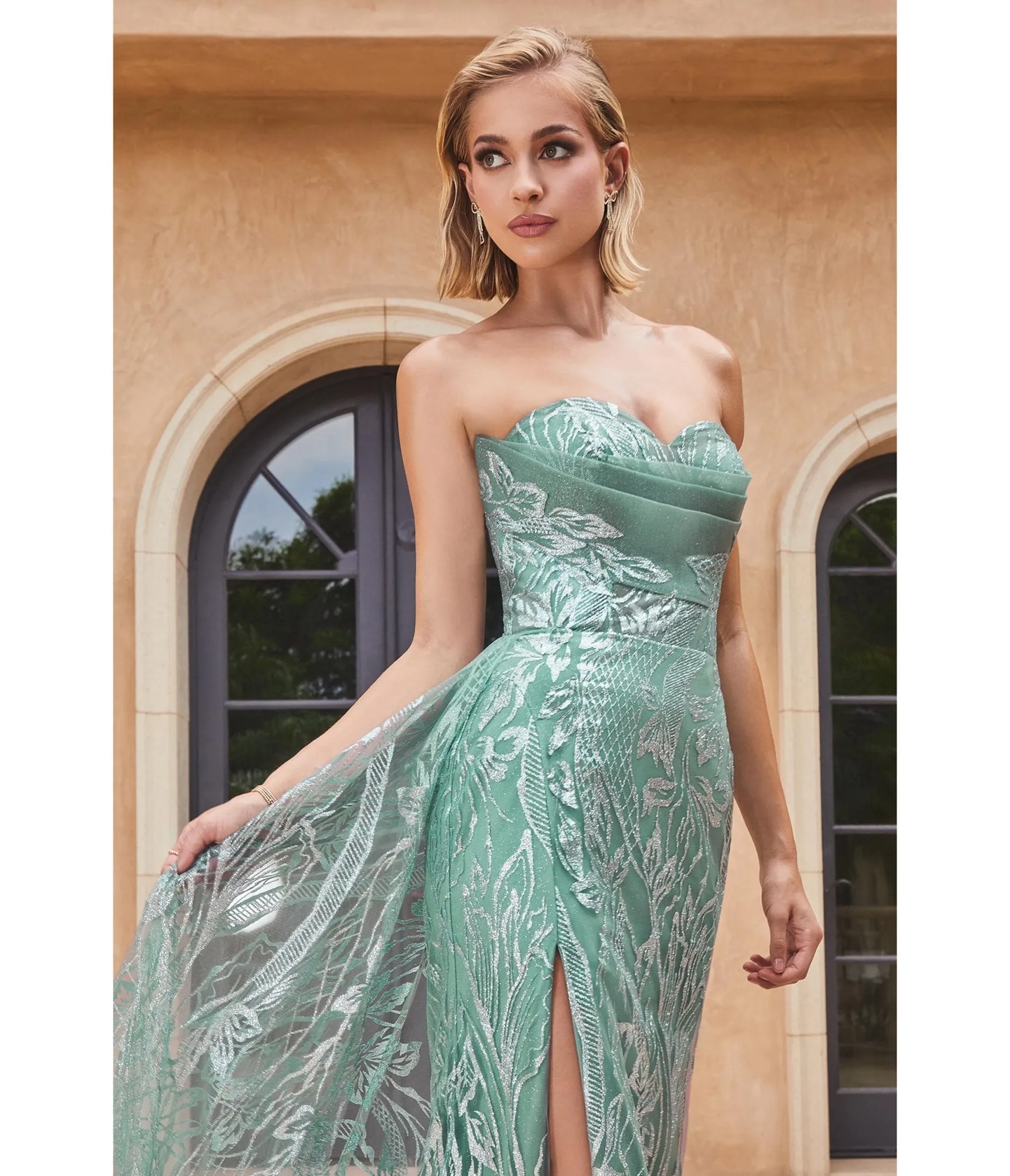 Cinderella Divine Sage Glitter Printed Strapless Mermaid Evening Gown sold by Unique Vintage product image thumbnail 2