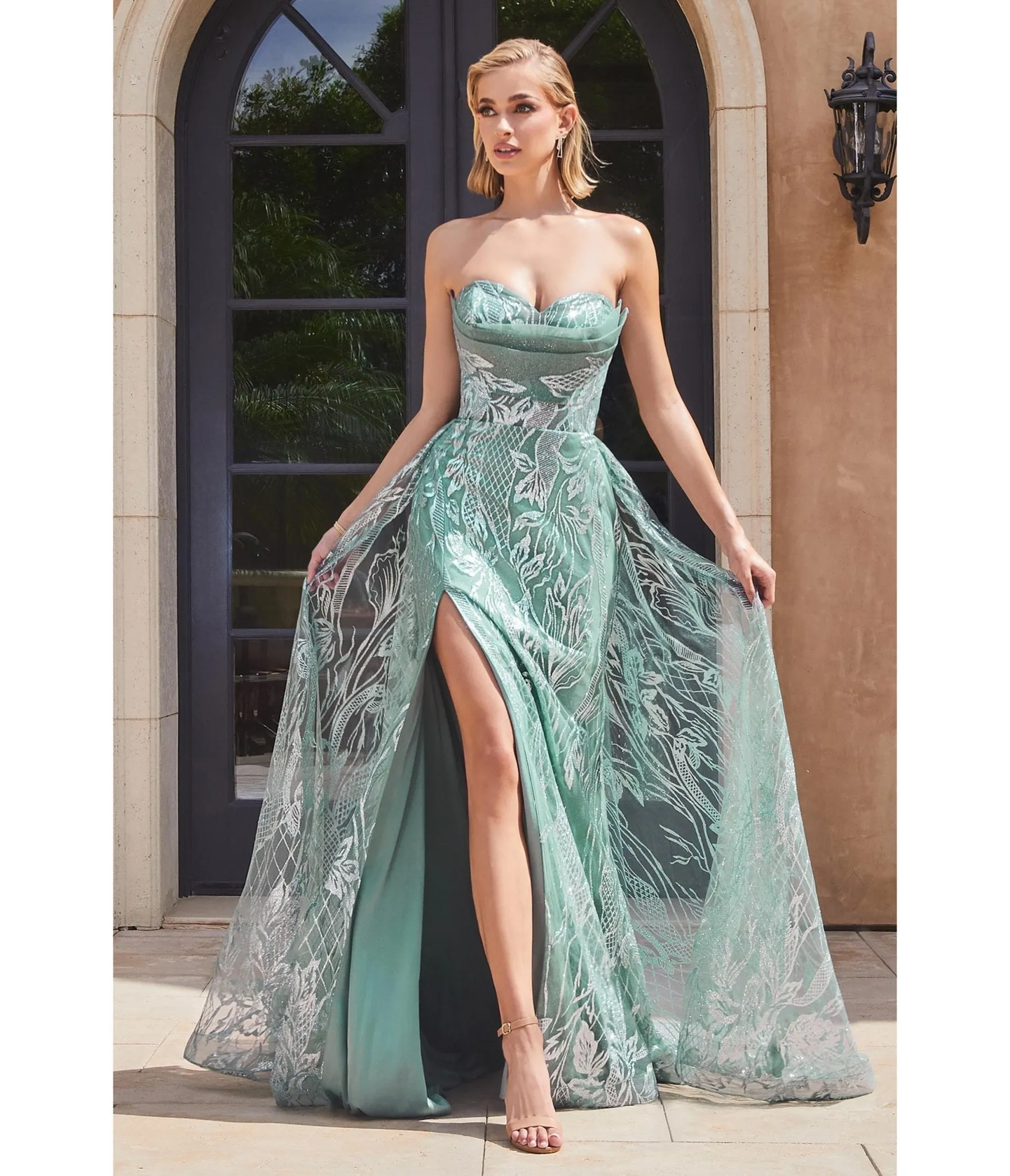 Cinderella Divine Sage Glitter Printed Strapless Mermaid Evening Gown sold by Unique Vintage product image thumbnail 3