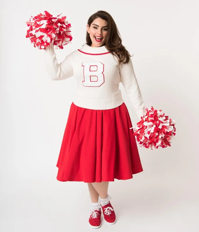Barbie x Unique Vintage Plus Size Red Corduroy Cheerleader Swing Skirt sold by Unique Vintage