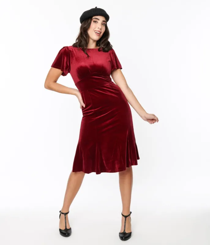 Burgundy Velvet Midi Shift Dress sold by Unique Vintage