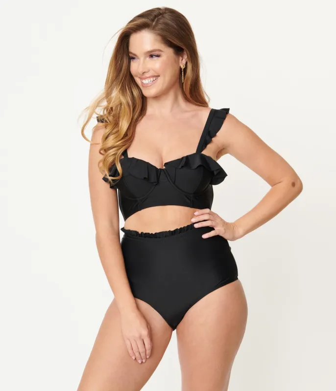 Unique Vintage Black Southampton Swim Top sold by Unique Vintage