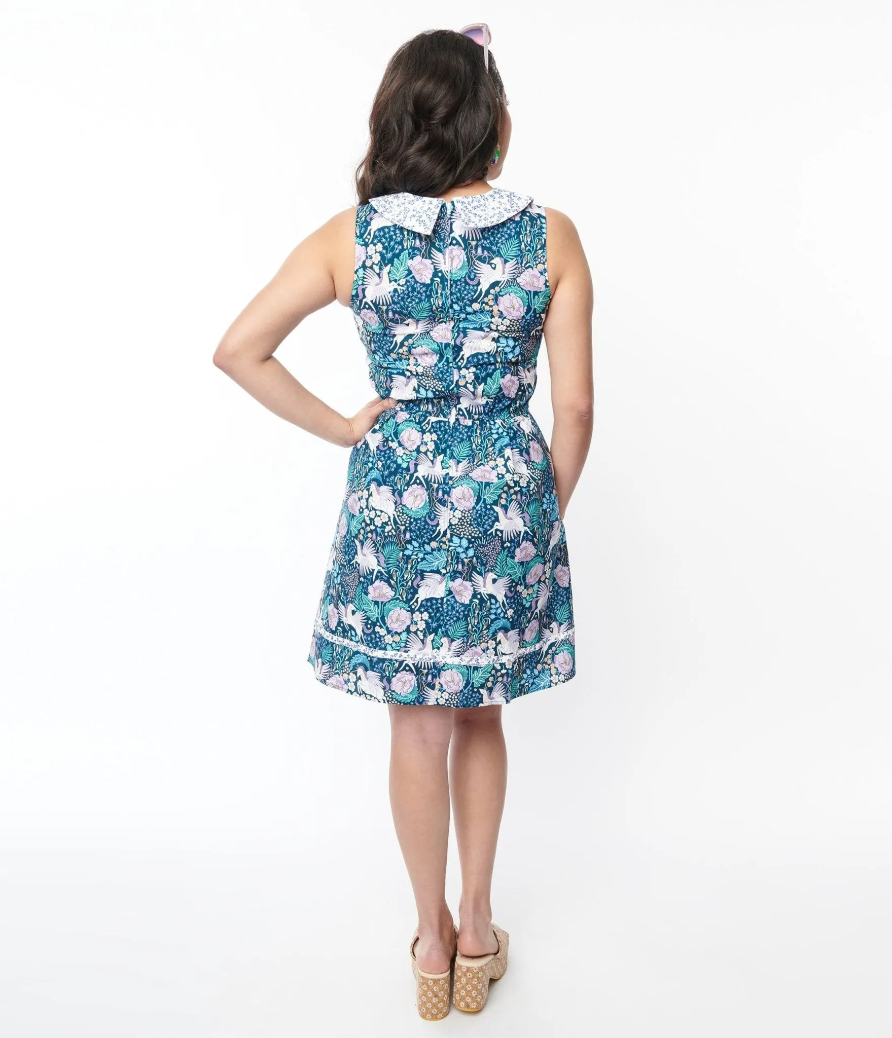 Retrolicious Blue Pegasus & Floral Flare Dress sold by Unique Vintage product image thumbnail 3