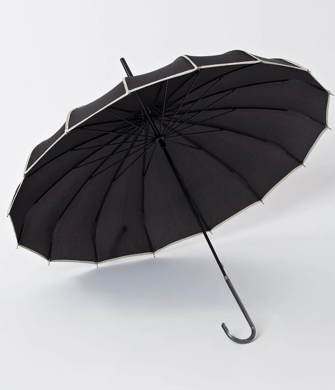 Unique Vintage Black & Polka Dot Tan Princess Pagoda Umbrella sold by Unique Vintage product image thumbnail 2
