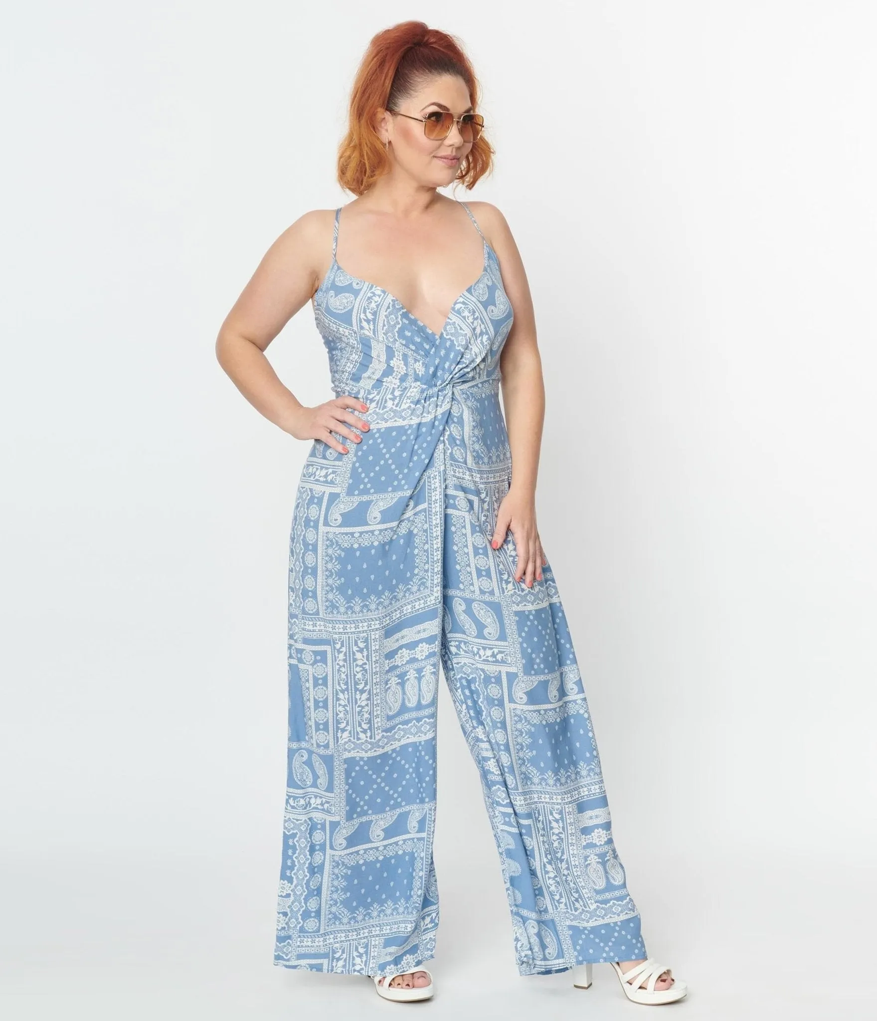 Plus Size Light Blue Bandana Print Jumpsuit sold by Unique Vintage product image thumbnail 5
