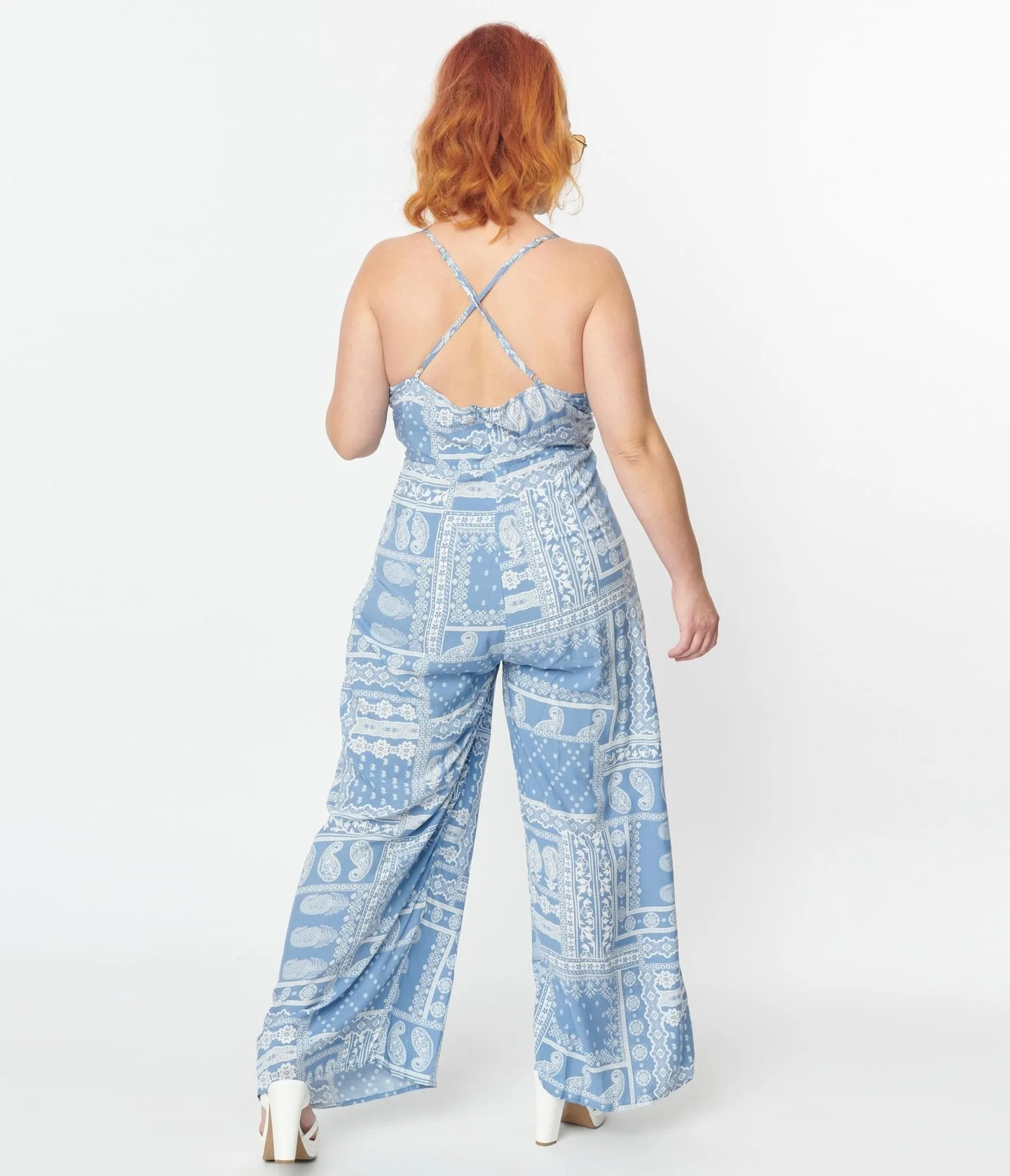 Plus Size Light Blue Bandana Print Jumpsuit sold by Unique Vintage product image thumbnail 2