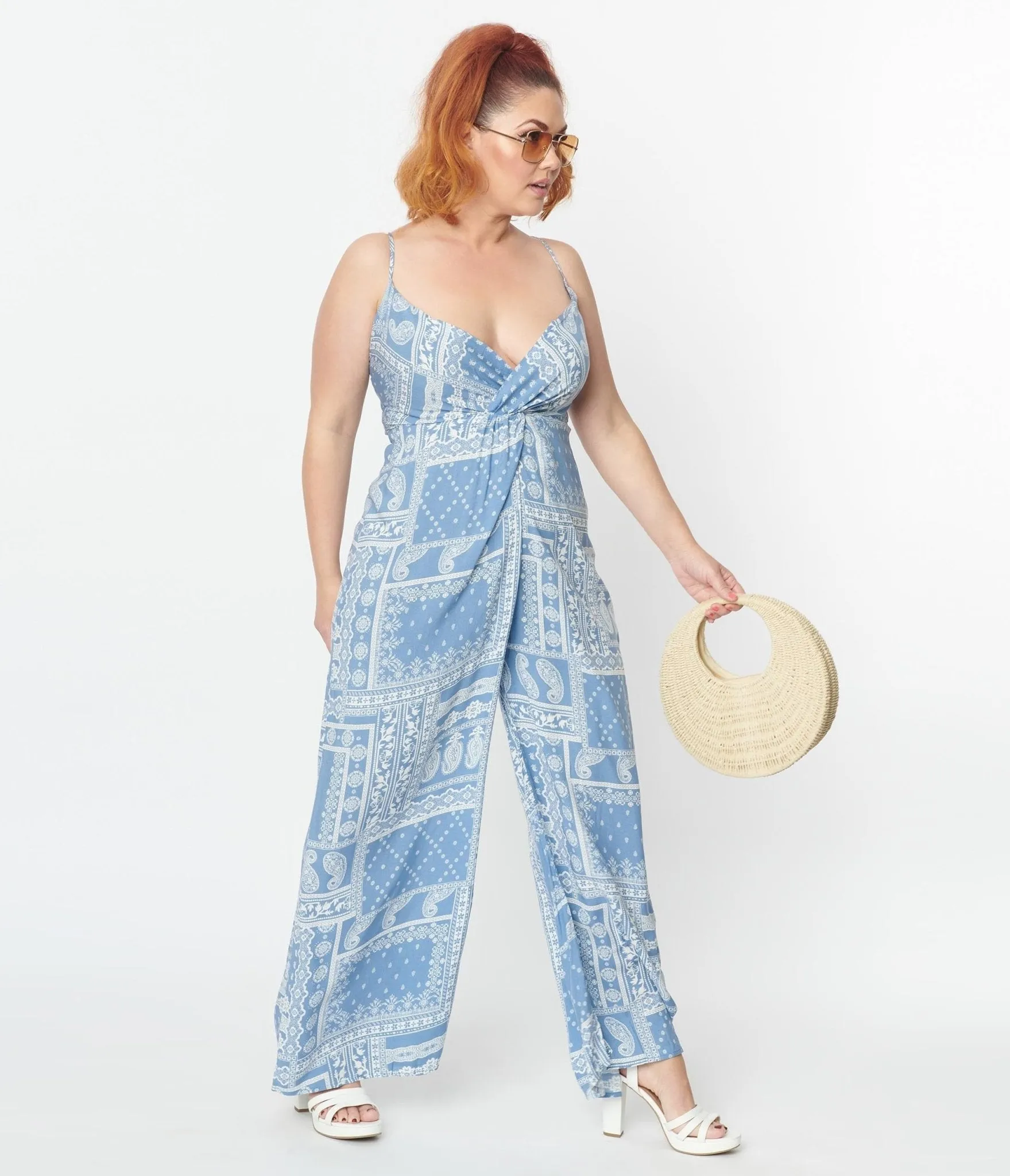 Plus Size Light Blue Bandana Print Jumpsuit sold by Unique Vintage product image thumbnail 3