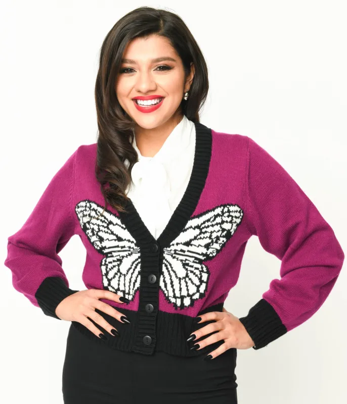 Unique Vintage 1950s Purple Butterfly Sweater Cardigan sold by Unique Vintage