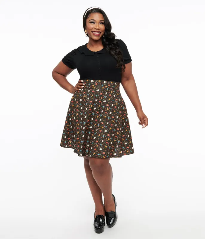 Retrolicious 1950s Plus Size Black Pumpkin Print Skater Skirt sold by Unique Vintage