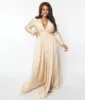 Plus Size Champagne Long Sleeve Sophisticated Goddess Gown sold by Unique Vintage