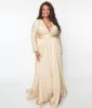 Plus Size Champagne Long Sleeve Sophisticated Goddess Gown sold by Unique Vintage