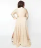 Plus Size Champagne Long Sleeve Sophisticated Goddess Gown sold by Unique Vintage