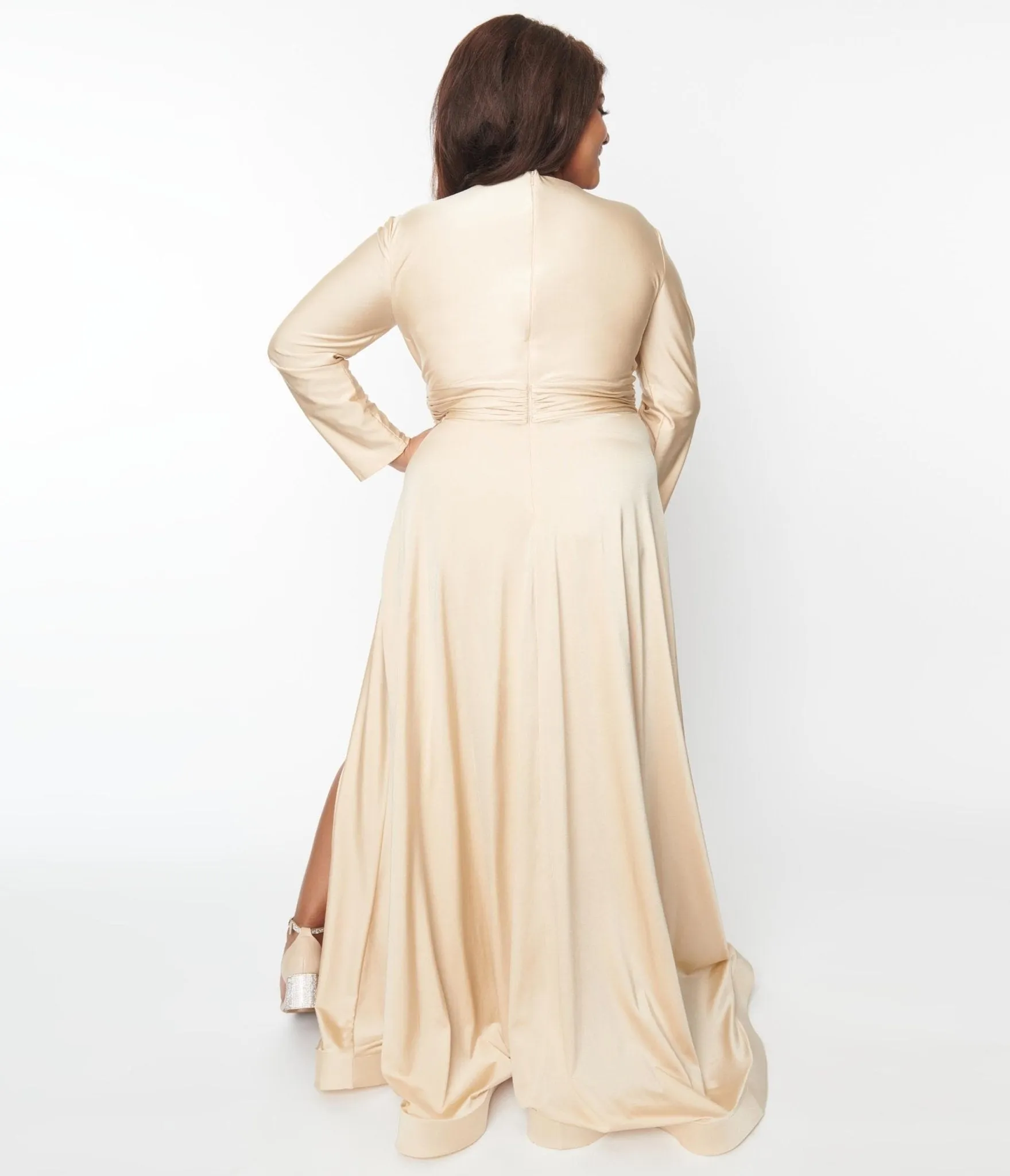 Plus Size Champagne Long Sleeve Sophisticated Goddess Gown sold by Unique Vintage product image thumbnail 2