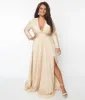Plus Size Champagne Long Sleeve Sophisticated Goddess Gown sold by Unique Vintage