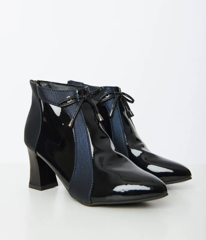 Black Patent Leatherette Pointed Toe Booties sold by Unique Vintage