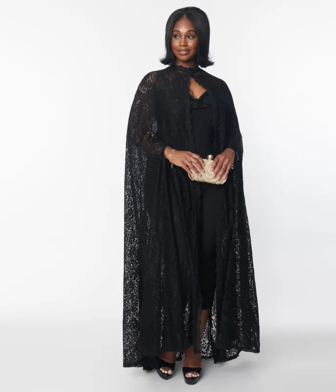 Unique Vintage Black Paisley Lace Cape sold by Unique Vintage