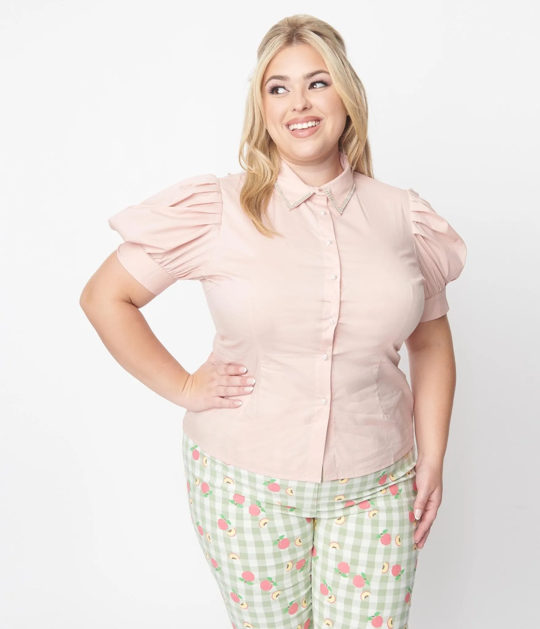 Plus Size Blush Pink Rhinestone Collar Blouse sold by Unique Vintage product image thumbnail 3