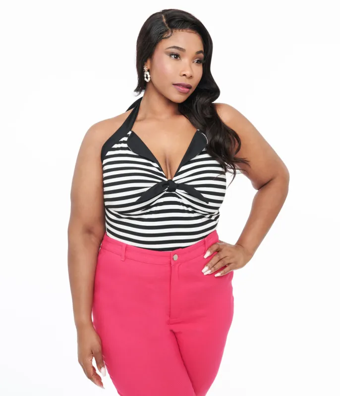 Unique Vintage Plus Size Black & White Striped Halter Top made by Unique Vintage