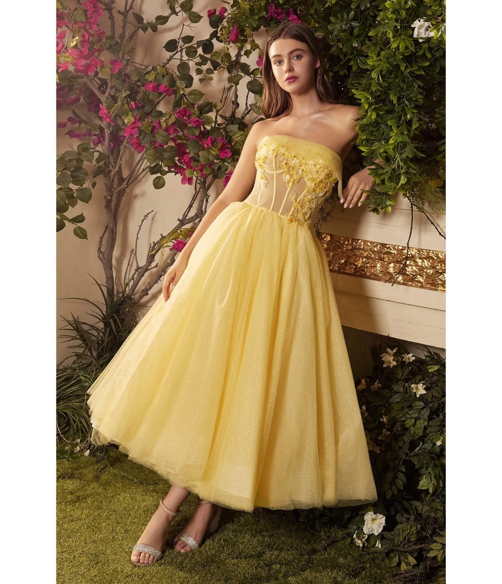 Cinderella Divine Sunshine Yellow Chiffon Royal Tea Length Bridesmaid Dress sold by Unique Vintage