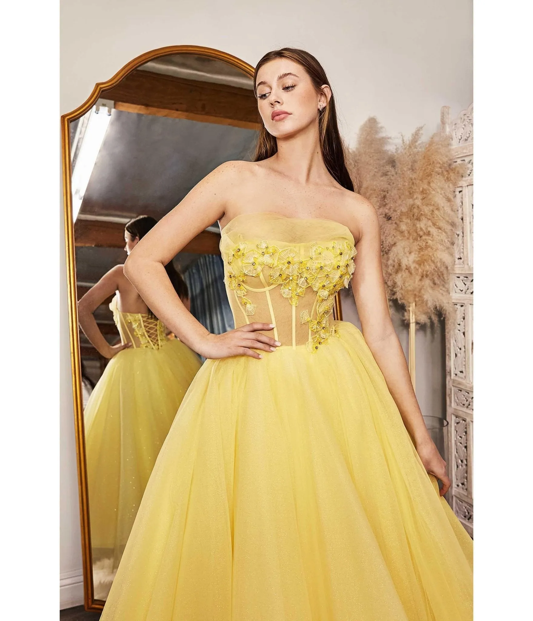 Cinderella Divine Sunshine Yellow Chiffon Royal Tea Length Bridesmaid Dress sold by Unique Vintage product image thumbnail 2