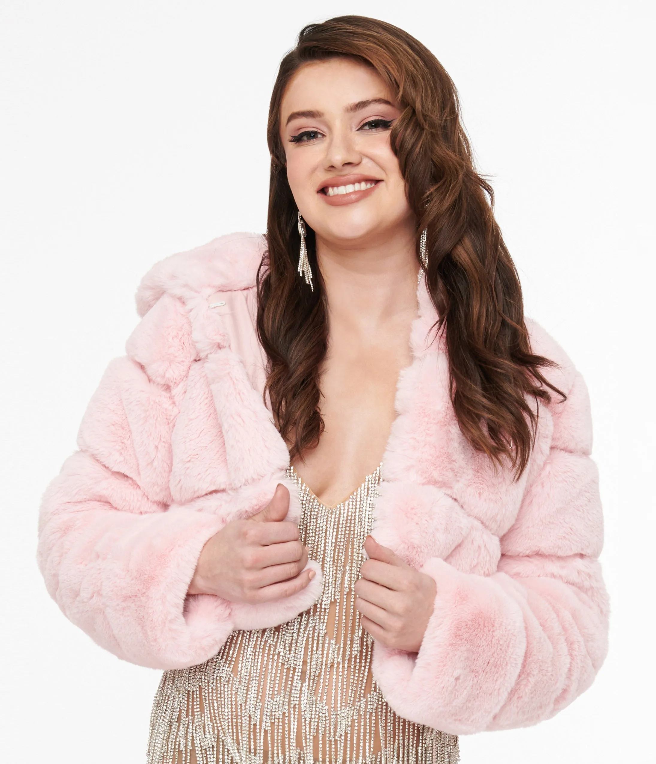 Pink Faux Fur Puffer Crop Jacket sold by Unique Vintage