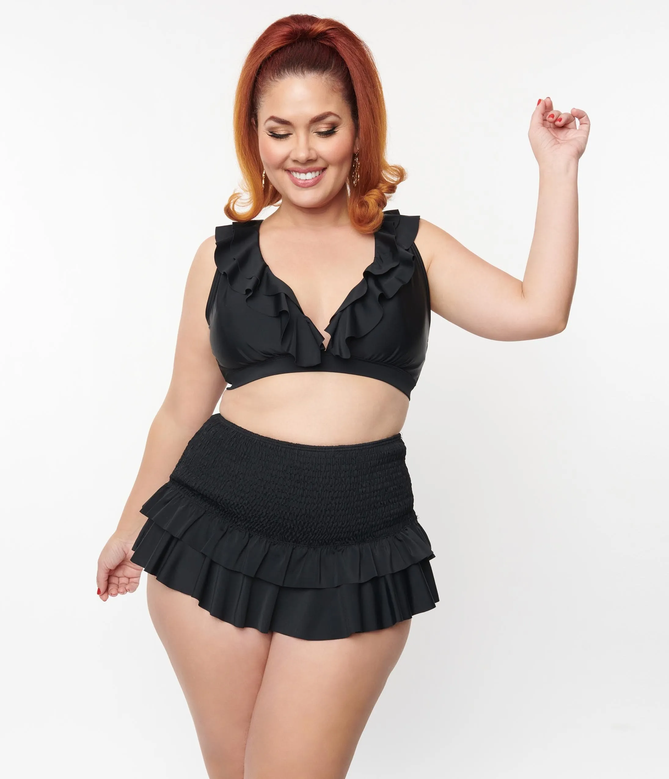 Unique Vintage Plus Size Black Smocked Ruffle Swim Bottom sold by Unique Vintage product image thumbnail 4