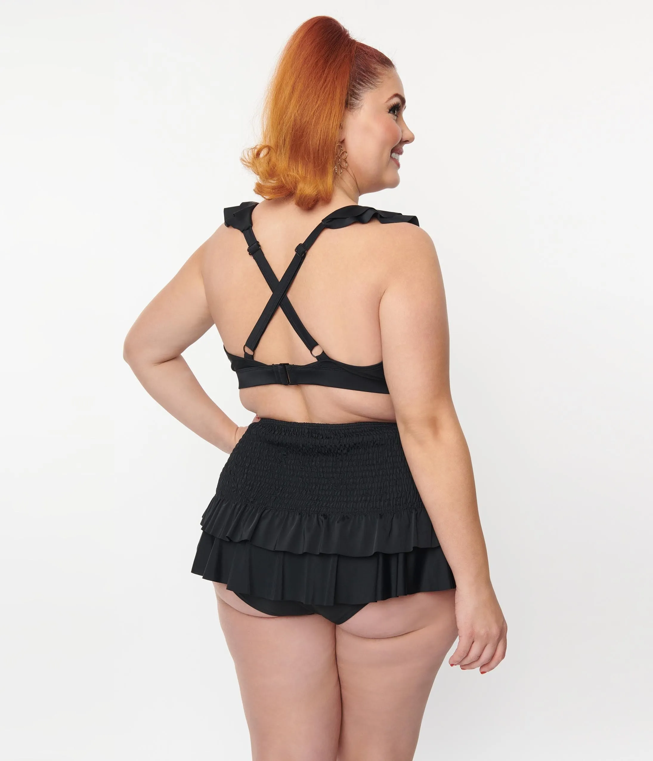 Unique Vintage Plus Size Black Smocked Ruffle Swim Bottom sold by Unique Vintage product image thumbnail 3