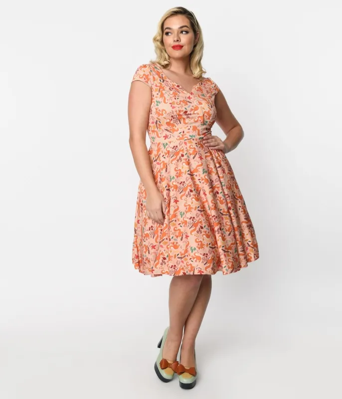 Pink Woodland Squirrel Laura Fit & Flare Dress sold by Unique Vintage