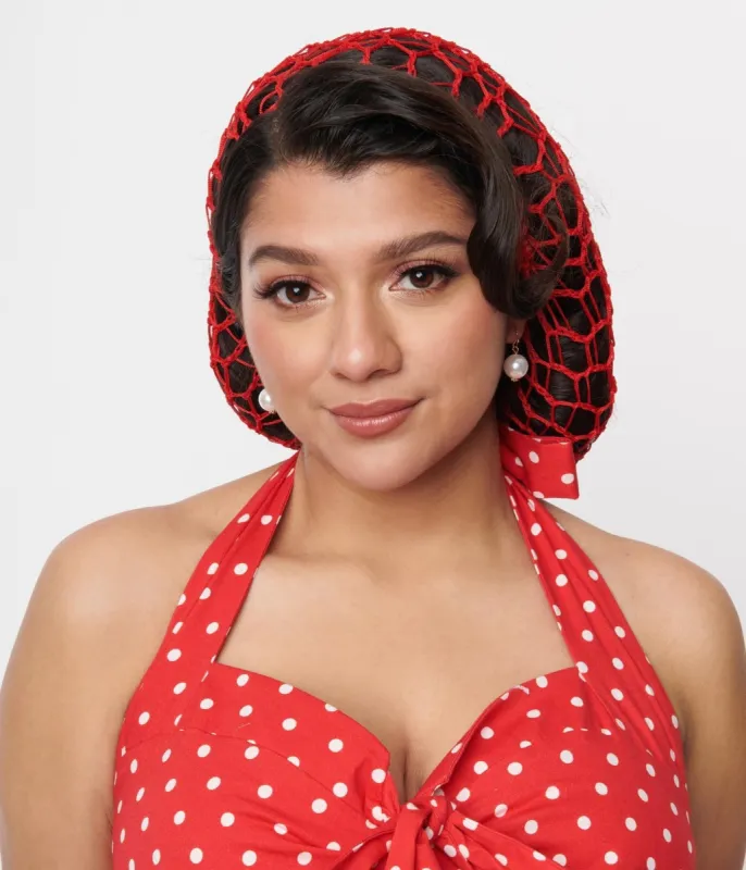 Red Crochet Hair Snood made by Tatyana
