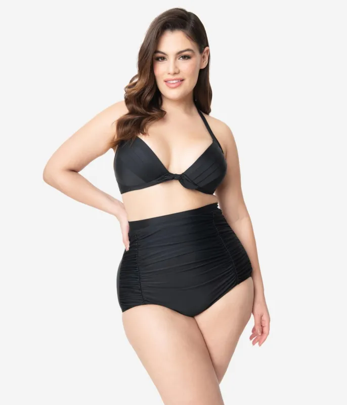 Unique Vintage Plus Size All Black Monroe Bikini Top sold by Unique Vintage
