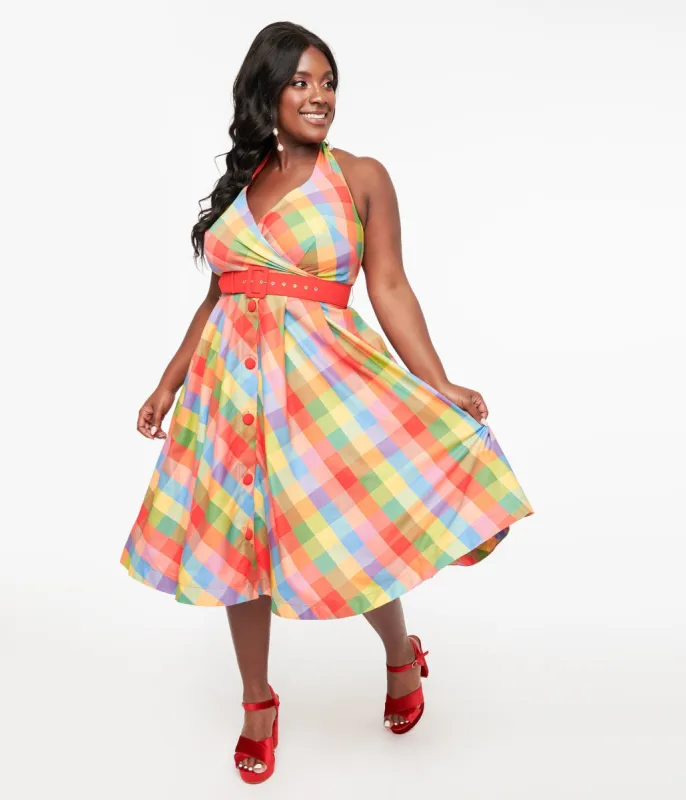 Unique Vintage Plus Size Rainbow Madras Plaid Tarrytown Hostess Dress sold by Unique Vintage