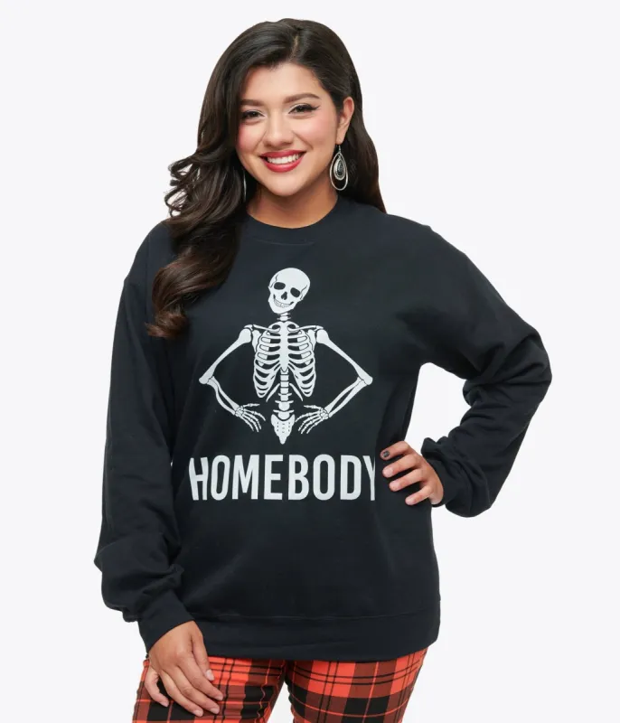 Black Homebody Skeleton Crewneck Sweater sold by Unique Vintage