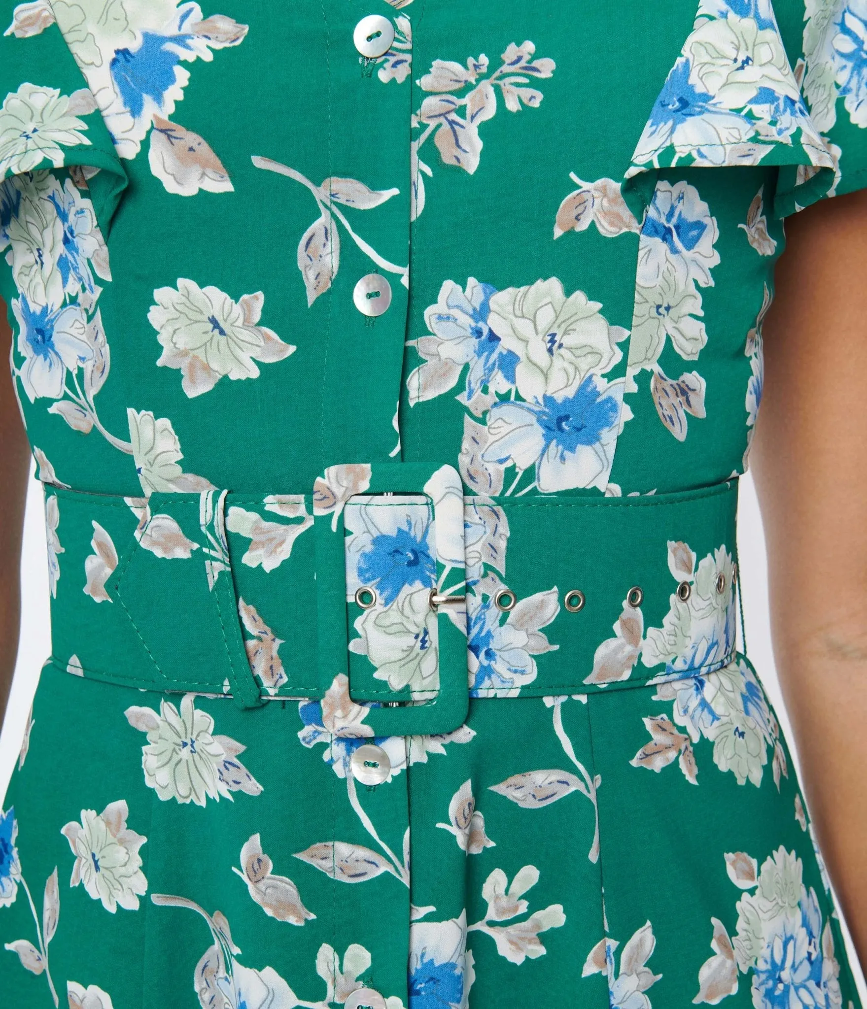 Unique Vintage 1970s Green Floral Flutter Sleeve Midi Dress sold by Unique Vintage product image thumbnail 2