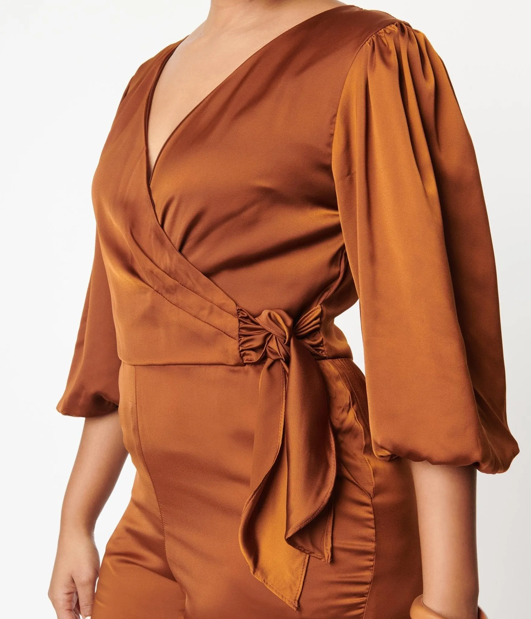 1970s Copper Satin Bow Jumpsuit sold by Unique Vintage product image thumbnail 3