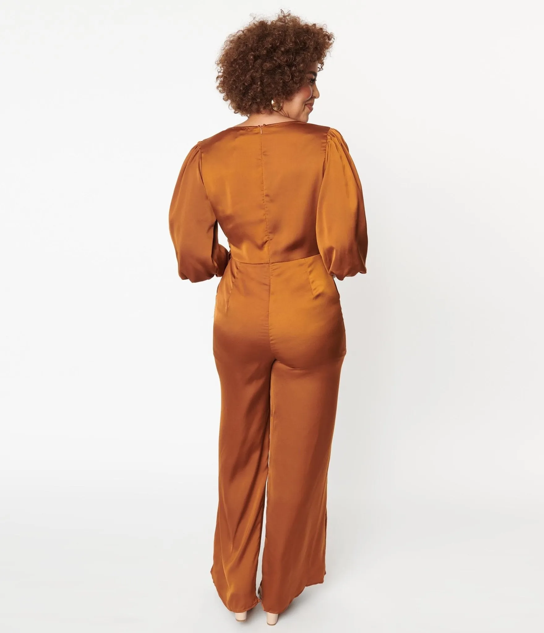 1970s Copper Satin Bow Jumpsuit sold by Unique Vintage product image thumbnail 2
