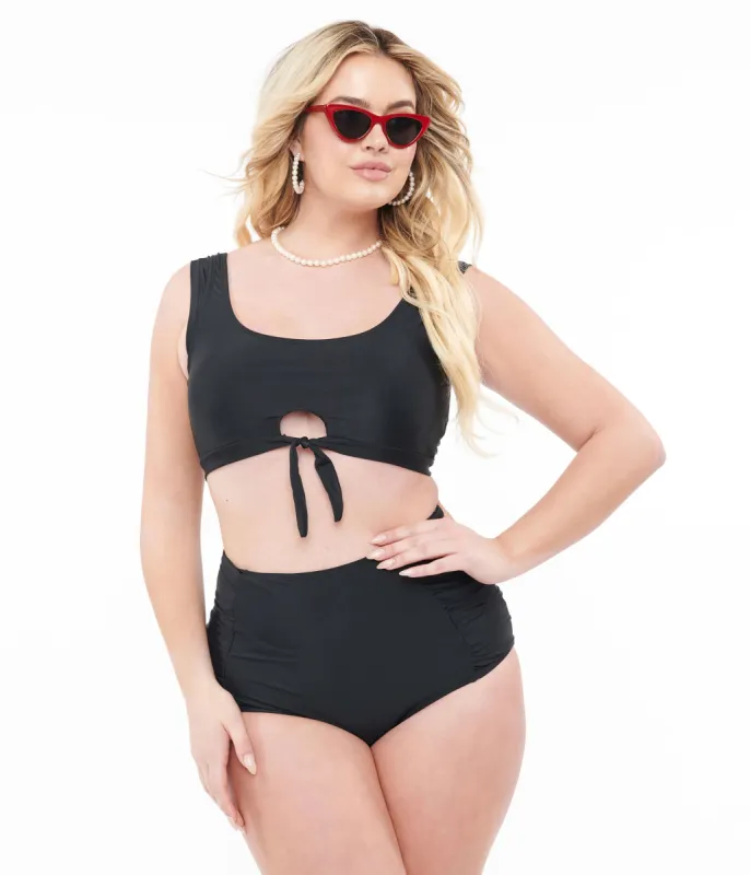 Black Two Piece Swim Set sold by Unique Vintage