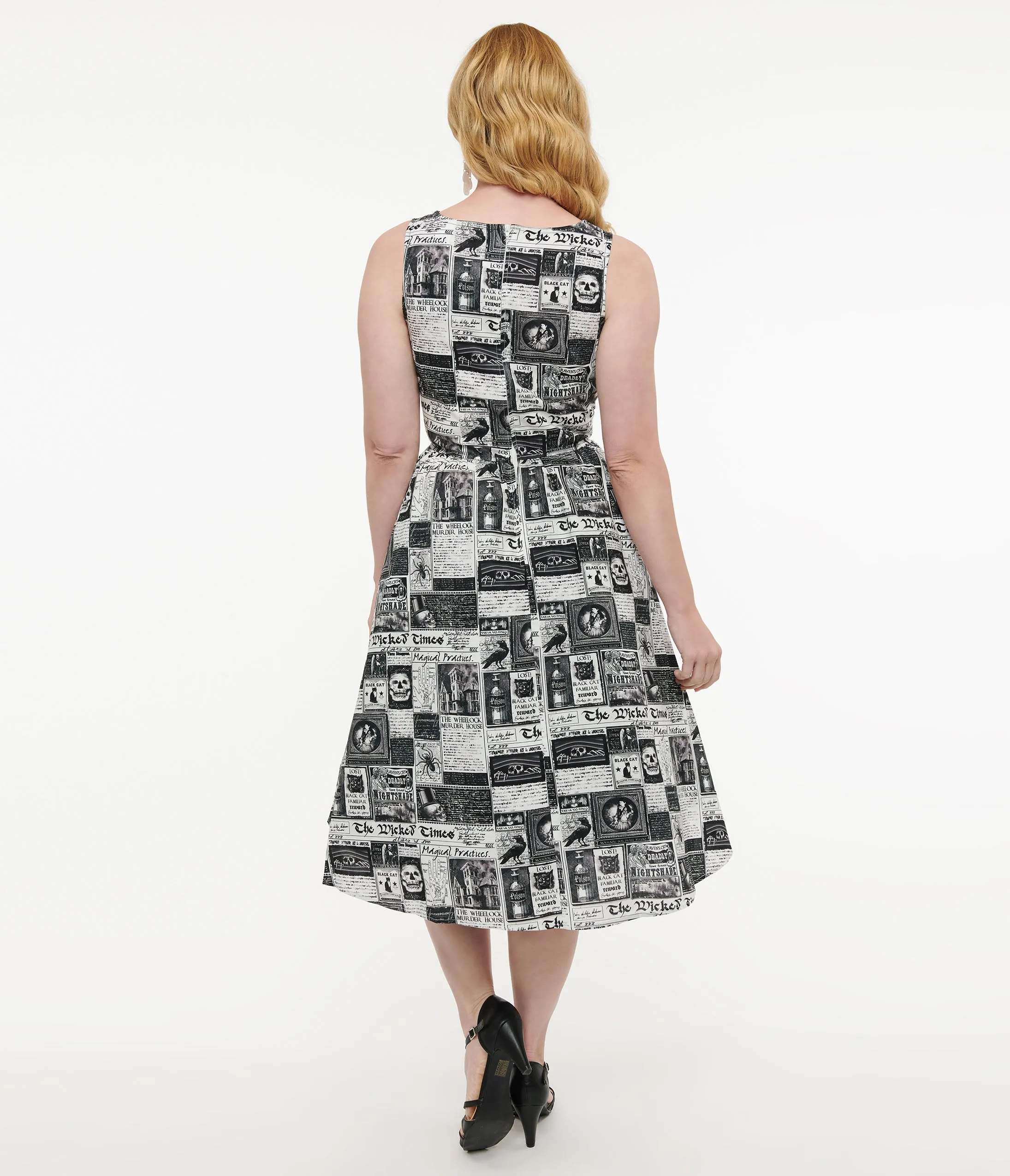 Retrolicious 1950s Black & White Halloween Newspaper Midi Dress sold by Unique Vintage product image thumbnail 3