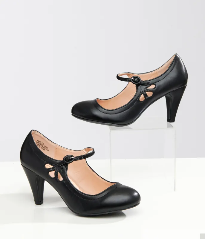 1920s Black Leatherette Mary Jane Heels sold by Unique Vintage