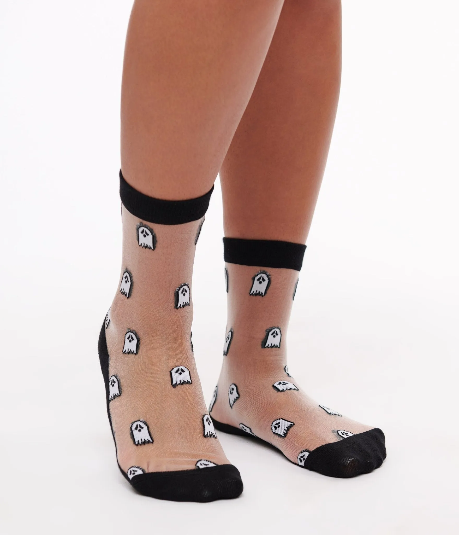 Sheer Black & White Ghost Print Crew Socks sold by Unique Vintage product image thumbnail 2
