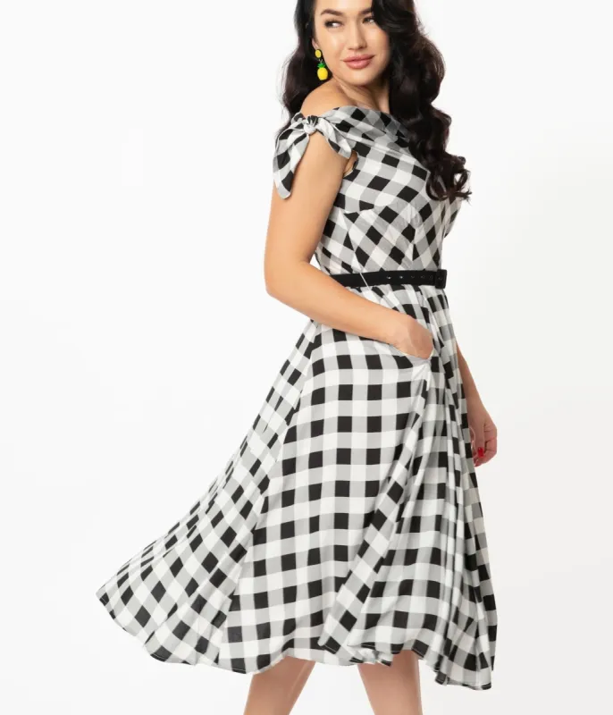 Collectif Black & White Gingham Giordana Swing Dress sold by Unique Vintage