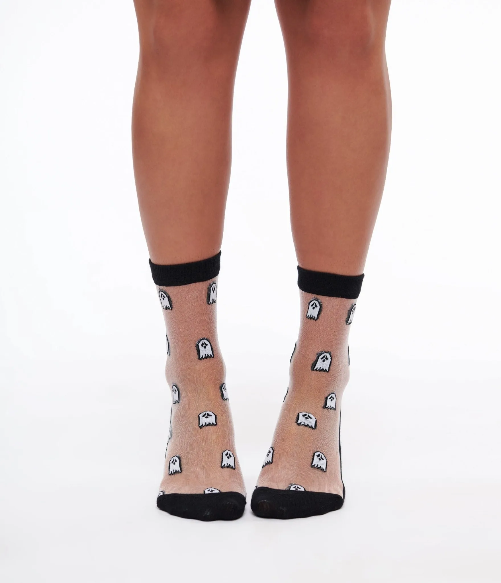 Sheer Black & White Ghost Print Crew Socks sold by Unique Vintage product image thumbnail 3