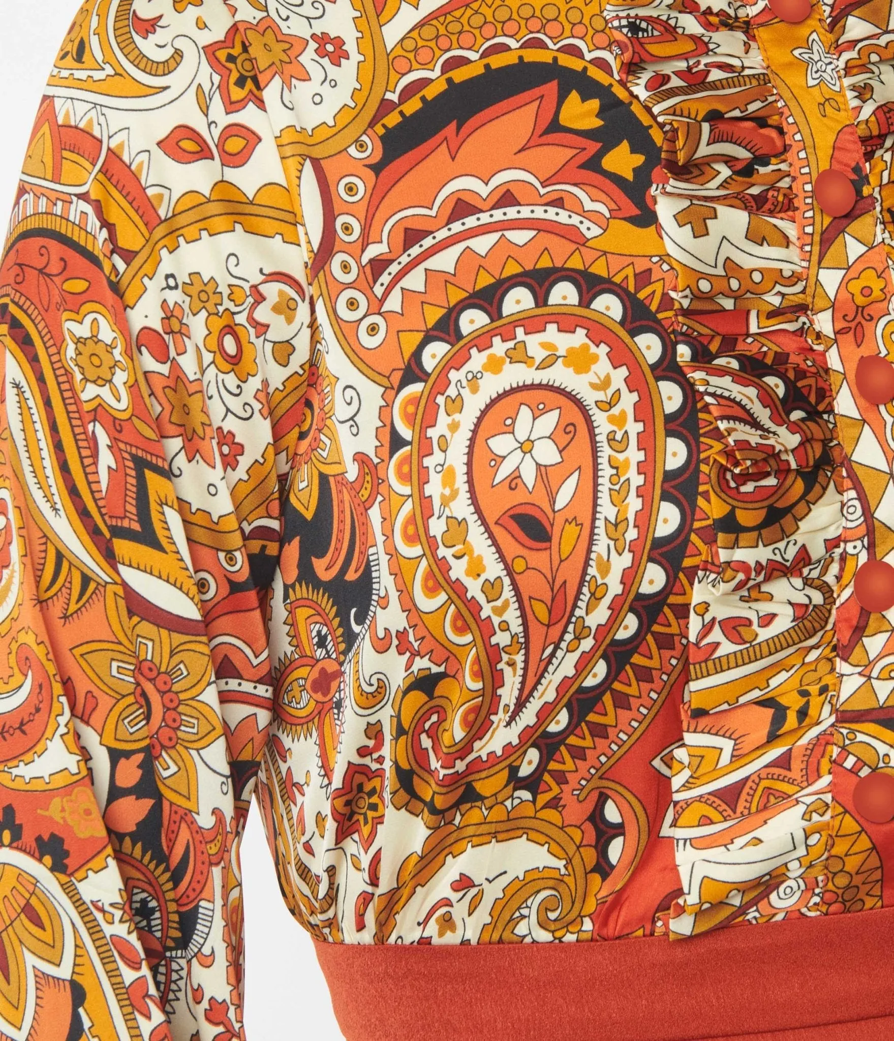 Smak Parlour Brick Red & Orange Paisley Ruffle Neck Empire A-Line Dress sold by Unique Vintage product image thumbnail 2