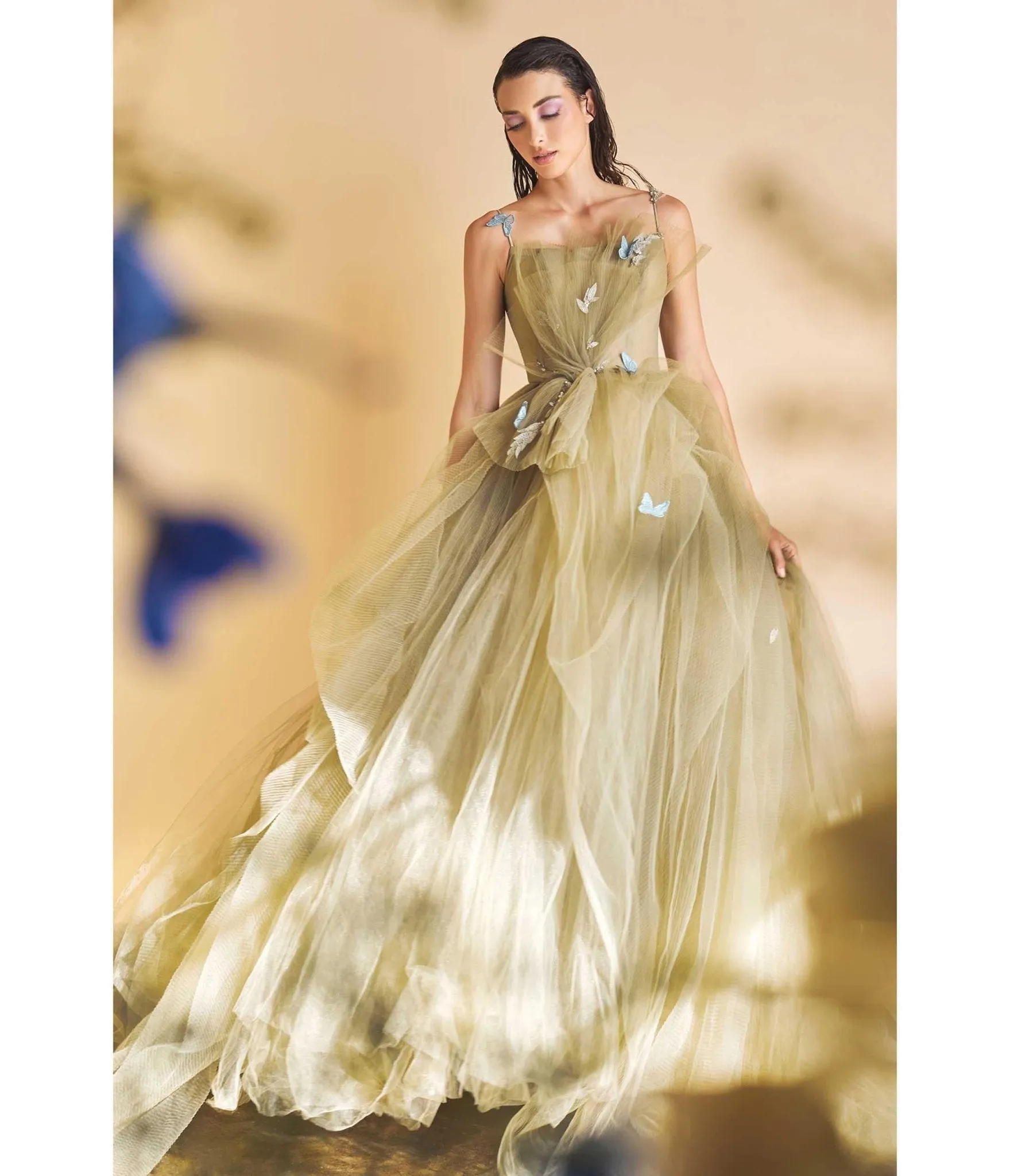 Cinderella Divine Light Green Dancing Butterflies Tulle Bridesmaid Ball Gown sold by Unique Vintage