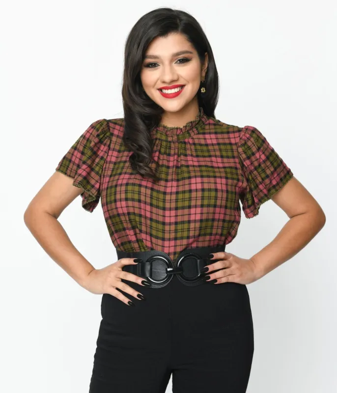 Burgundy & Green Plaid Charlotte Top sold by Unique Vintage