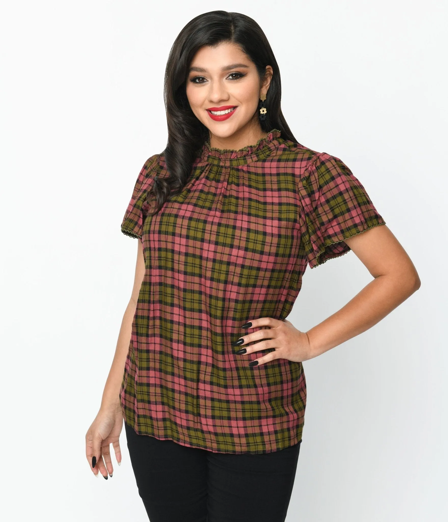 Burgundy & Green Plaid Charlotte Top sold by Unique Vintage product image thumbnail 2