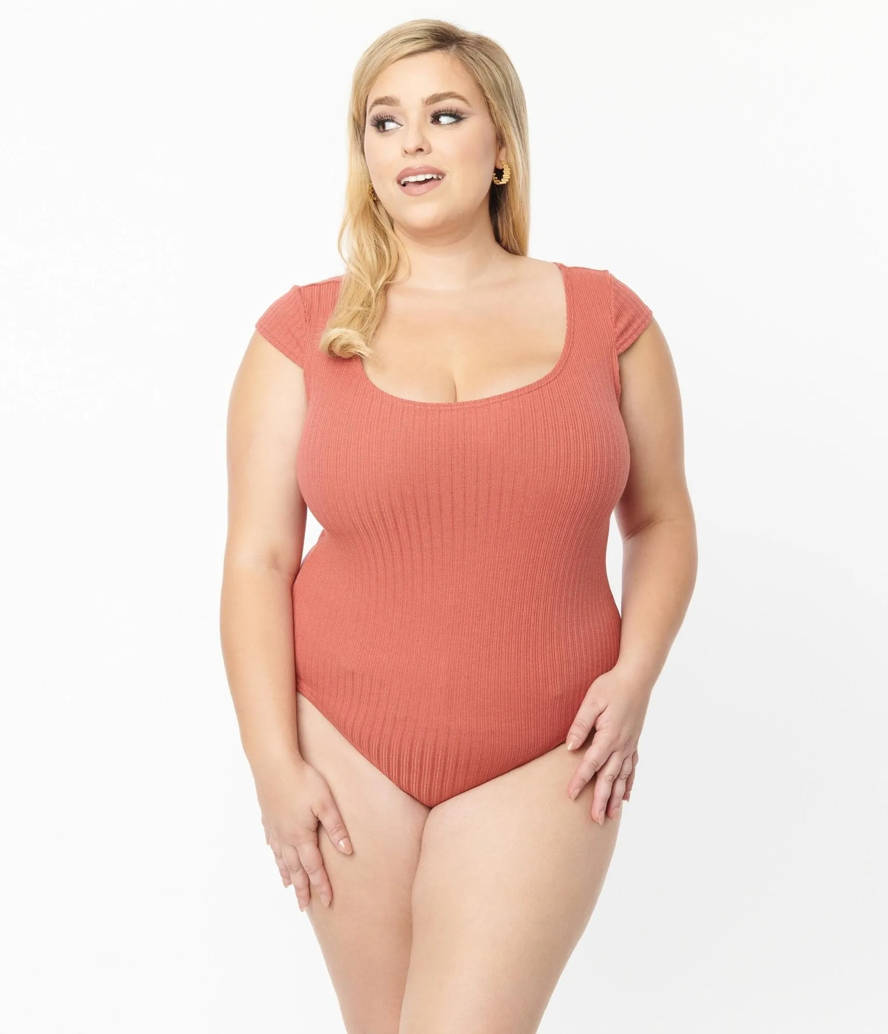 Unique Vintage Plus Size Dusty Rose Scoop Neck Bodysuit sold by Unique Vintage product image thumbnail 2