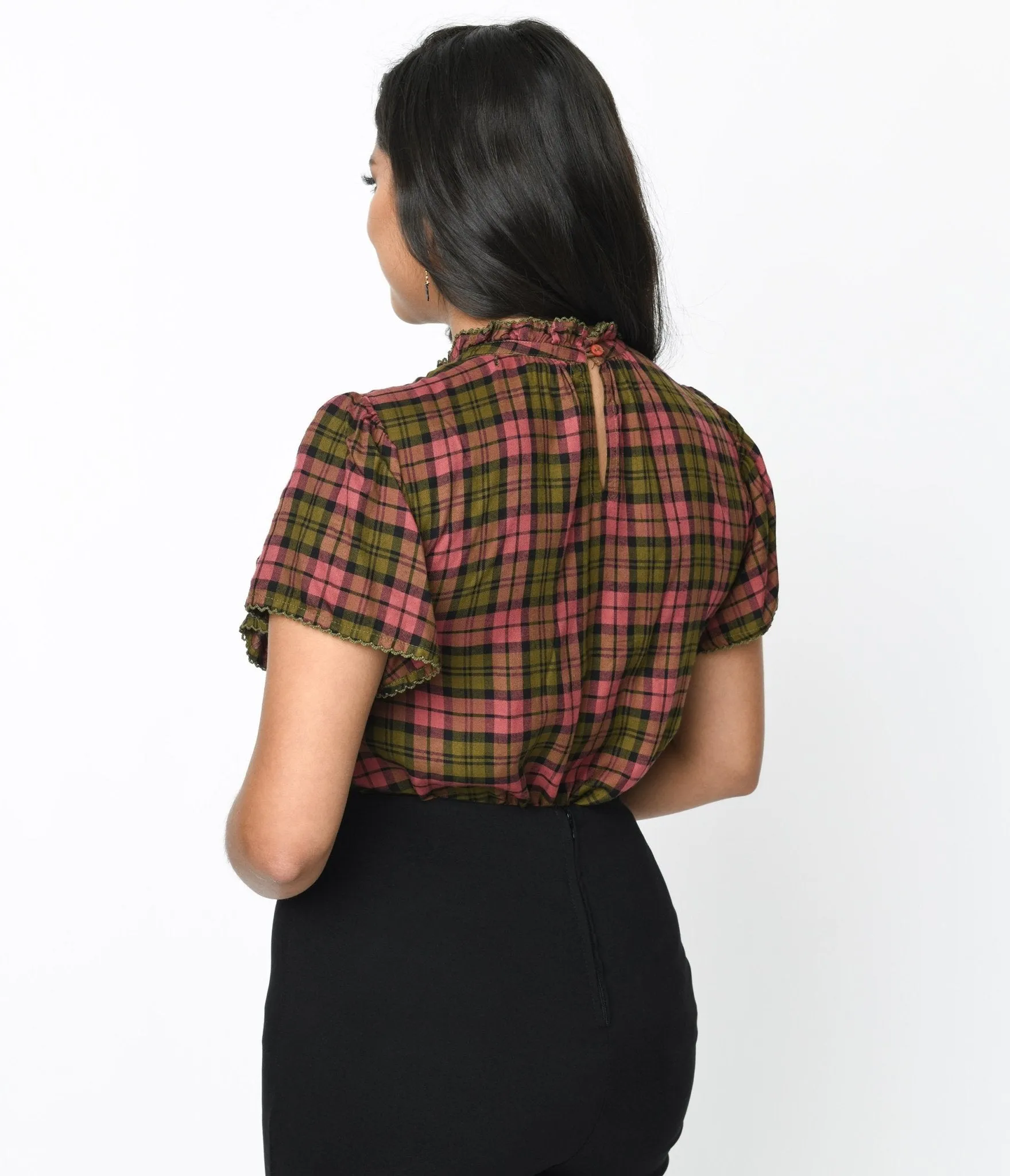 Burgundy & Green Plaid Charlotte Top sold by Unique Vintage product image thumbnail 3